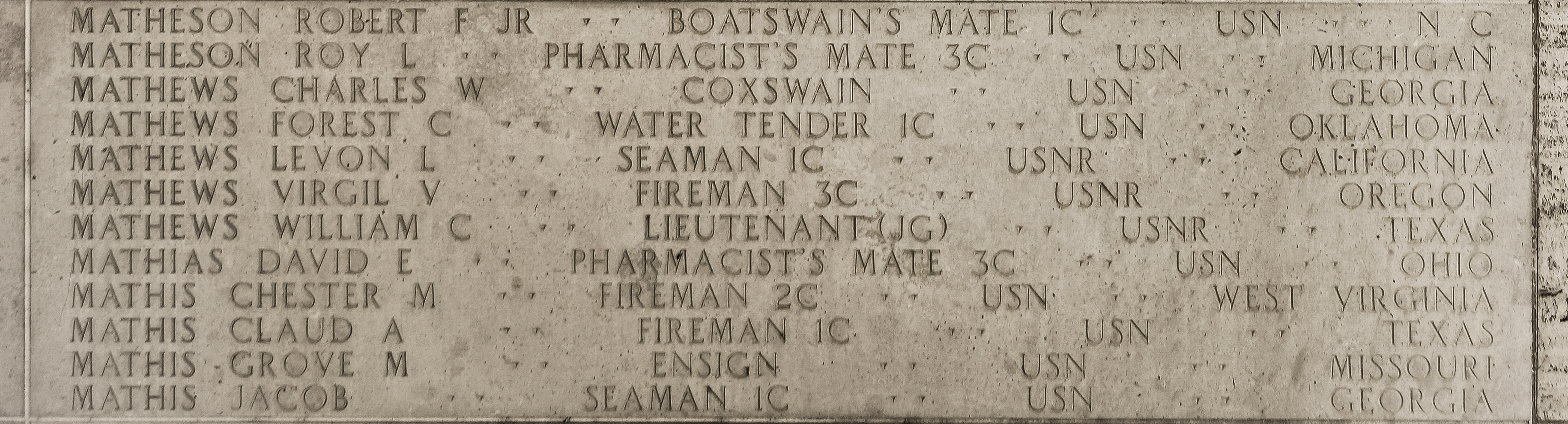 David E. Mathias, Pharmacist's Mate Third Class